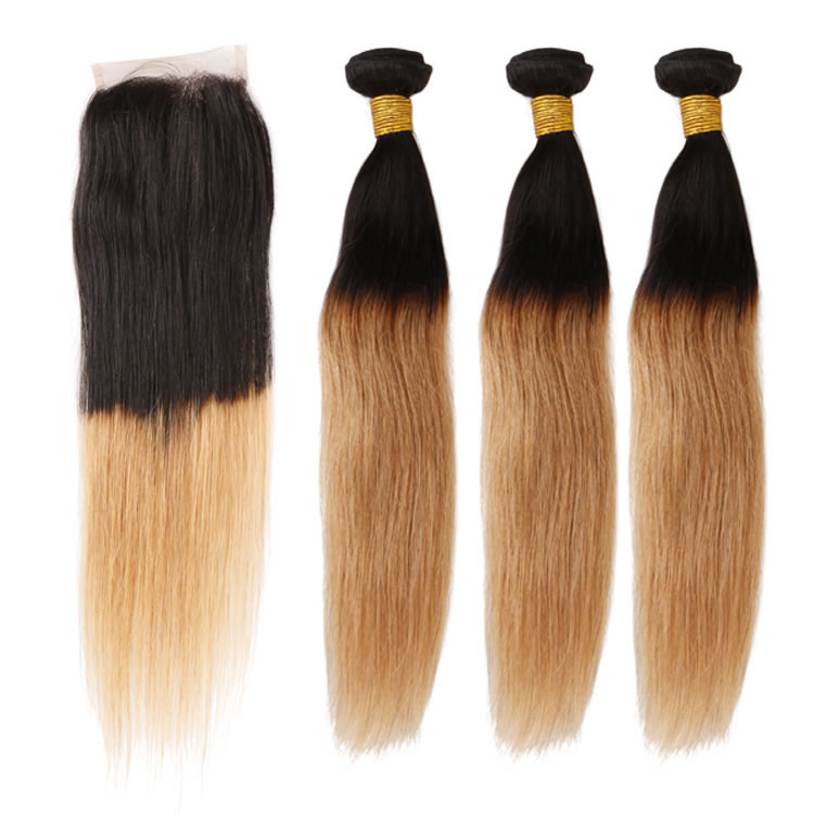 100 Remy Human Straight Hair 3 Bundles 1b 27 2 Tone Caramel