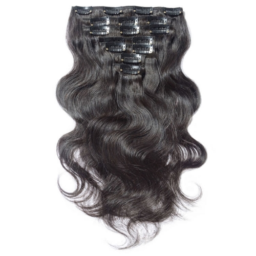 7pcs full volume Brazilian Virgin Bodywave Hair Clip in Natural Hair Extensions Natural Black