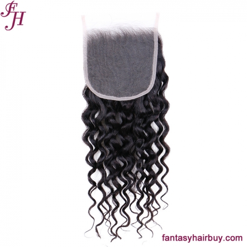 FH Human Hair Transparent Closure Deep Curly 4×4 Transparent Lace Closure