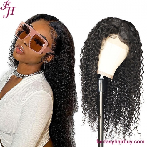 FH 4×4 lace closure transparent lace deep curly 100% human hair wig
