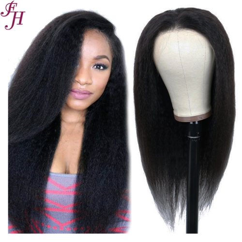 FH 150% Density Premade 13x4 Transparent Lace Kinky Straight Brazilian Hair Lace Wig