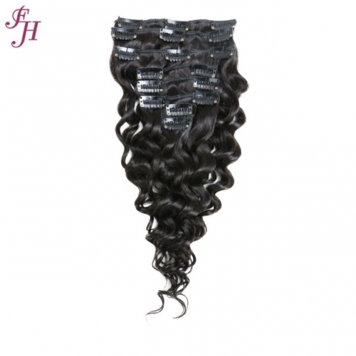 FHDeep Wave  #1B Natural Black Factory Price Raw Human Hair Clip Extension In Hair