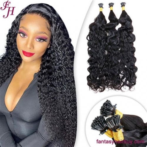 FH Wholeslae fussion i tip keratin water wave human hair extension