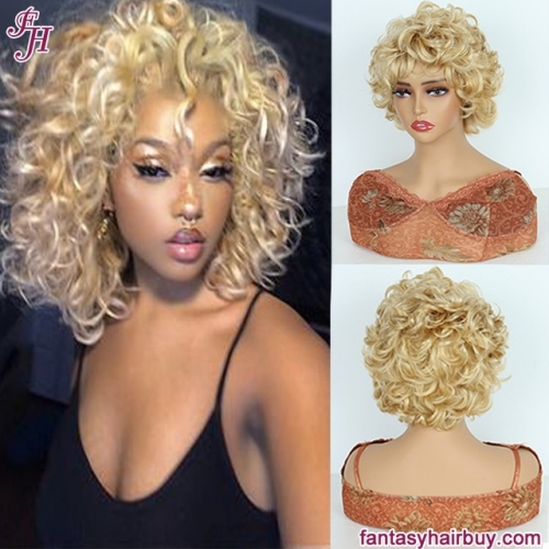 FH blonde 613 hair volume human hair machine made wig with bangs