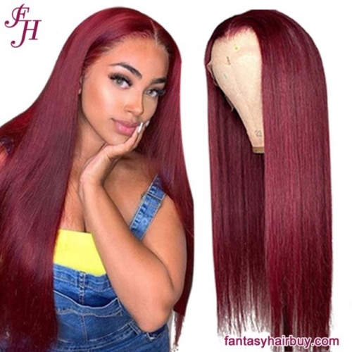 FH human hair wig straight lace front wig red colored wig
