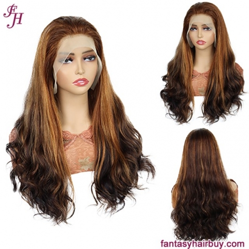 FH highlight P4/27 13x4 transparent lace frontal body wave human hair wig