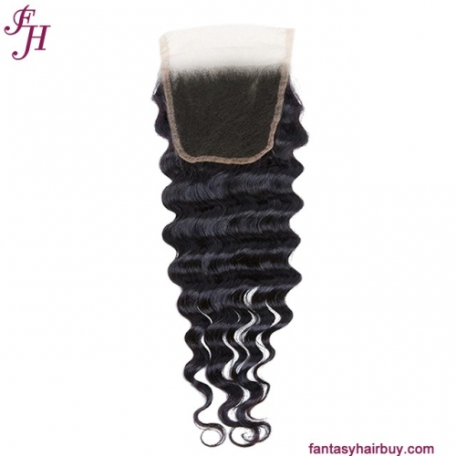 FH 4x4 swiss HD lace closure raw brazilian hair loose deep wave lace closure