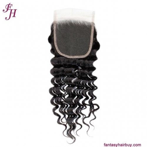 FH Peruvian Deep Curly 4×4 Closure Virgin Hair HD Lace Closure