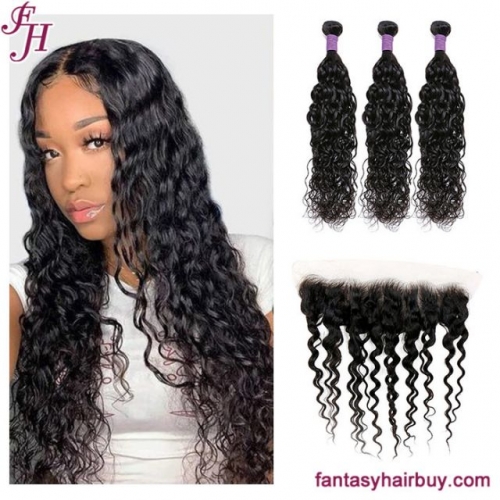 FH best seller water wave brazilian hair bundles with frontal