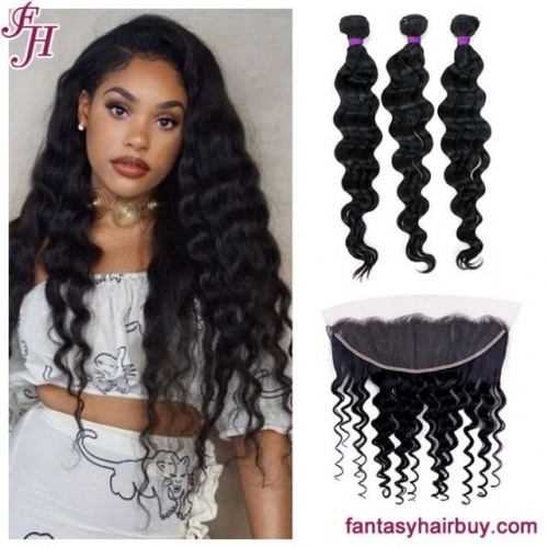 FH popular loose deep wave hair bundle with frontal