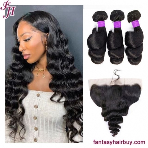 FH factory price loose wave hair weave bundle with frontal