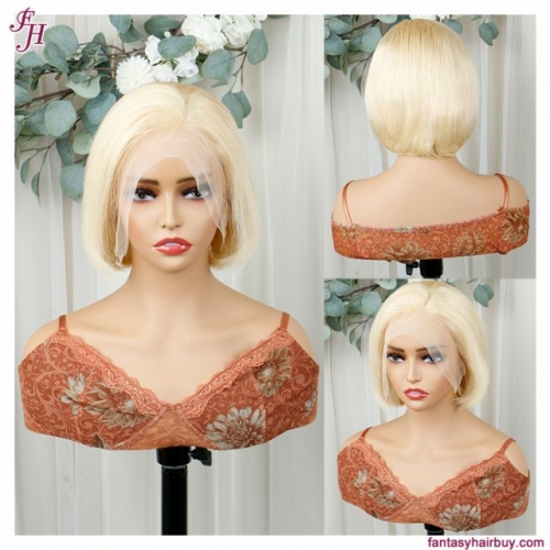 FH blonde 613 side part 13×4 transparent lace frontal hair pixie wig