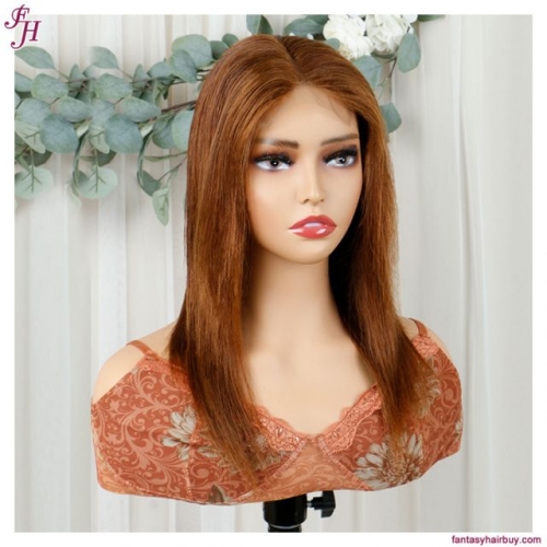 FH transparent lace closure 4×4 dark brown human hair wig