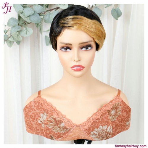 FH non lace pixie wig human hair machine made wig with bang