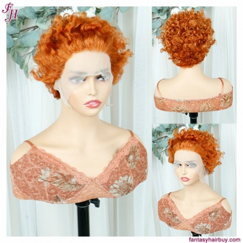 FH transparent lace frontal human hair pixie machine made wig